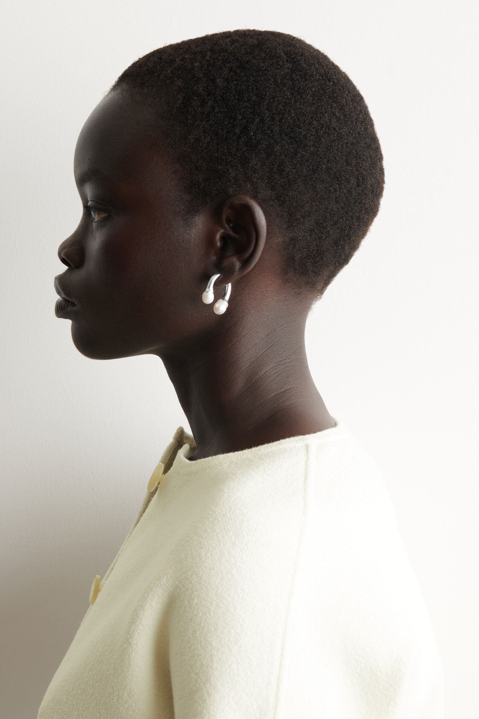 ARCHED FRESHWATER PEARL EARRINGS アーチ型淡水パールピアス シルバー 