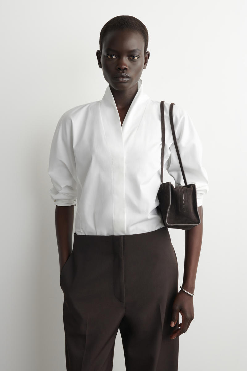 SHAWL-COLLAR COTTON BLOUSE ショールカラーコットンブラウス オフ 
