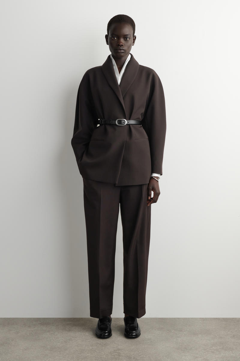 COS ノーカラージャケット ベルト付き 34 ヴィンテージファッション - COS ノーカラージャケット ベルト付き 34