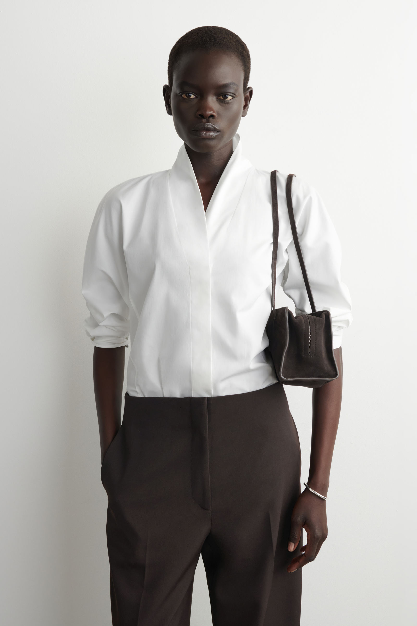 SHAWL-COLLAR COTTON BLOUSE ショールカラーコットンブラウス オフ