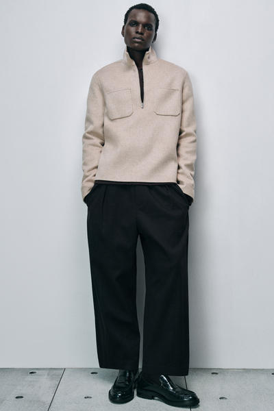 COS ダブルフェイスウールジップアップオーバーシャツ