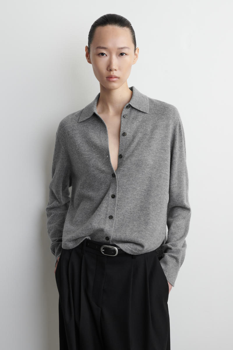 KNITTED MERINO WOOL SHIRT メリノウールニットシャツ グレーメランジ