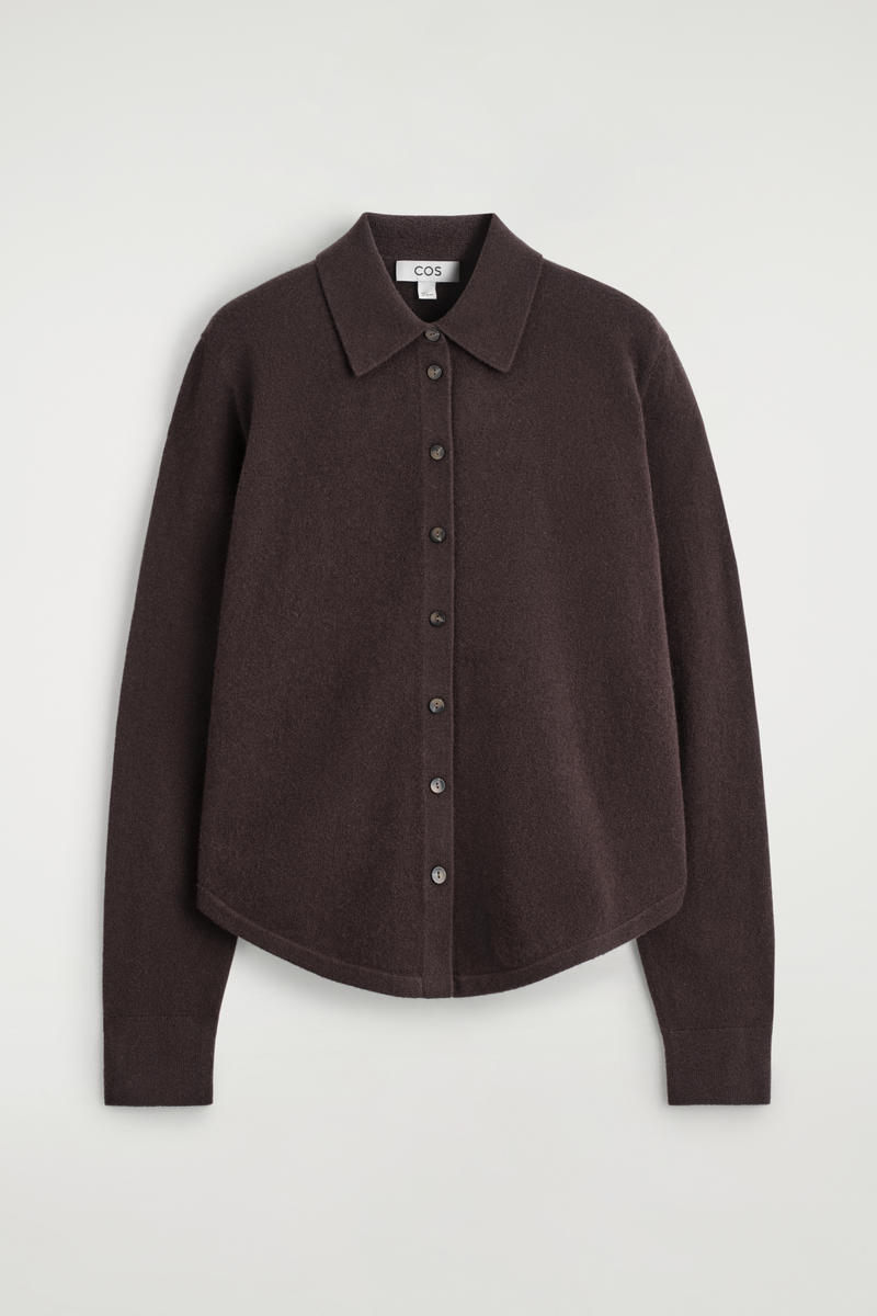 KNITTED MERINO WOOL SHIRT メリノウールニットシャツ ダークブラウン 