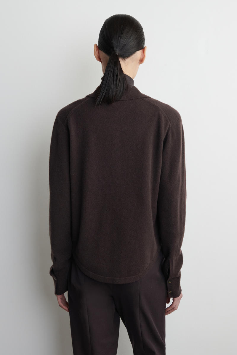 KNITTED MERINO WOOL SHIRT メリノウールニットシャツ ダークブラウン