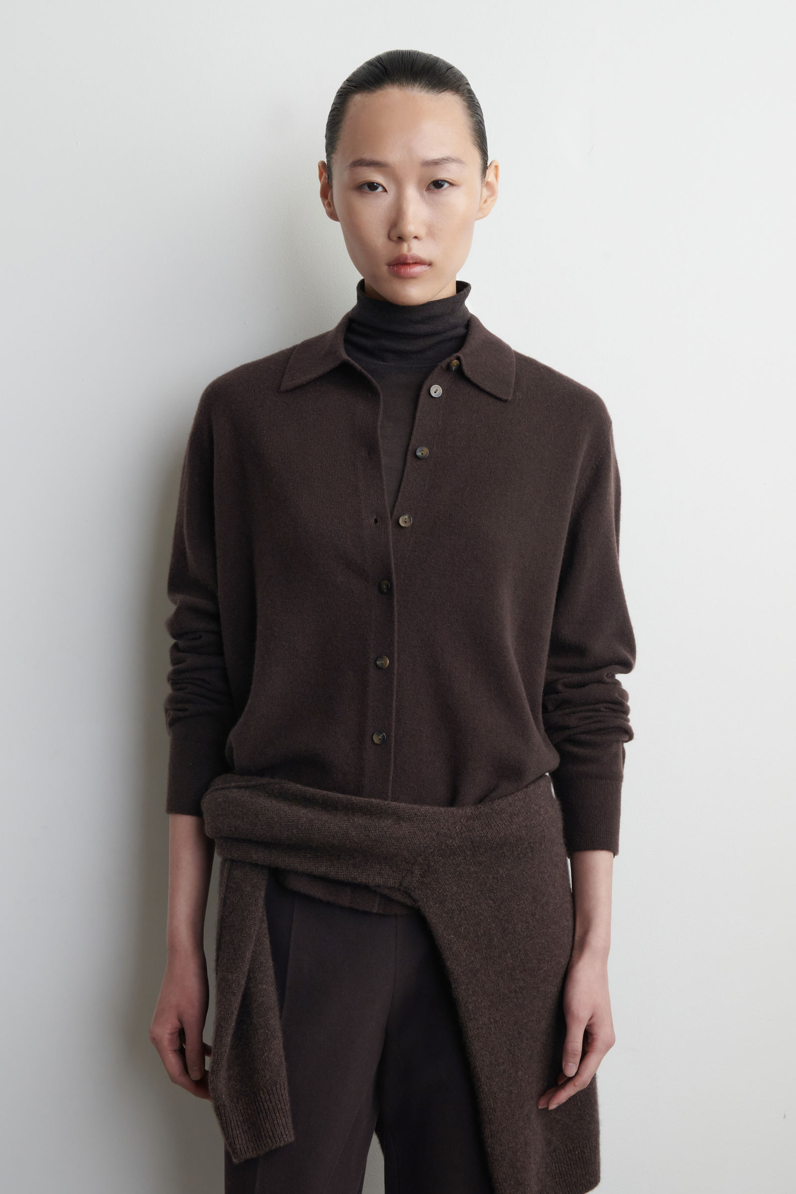 KNITTED MERINO WOOL SHIRT メリノウールニットシャツ ダークブラウン