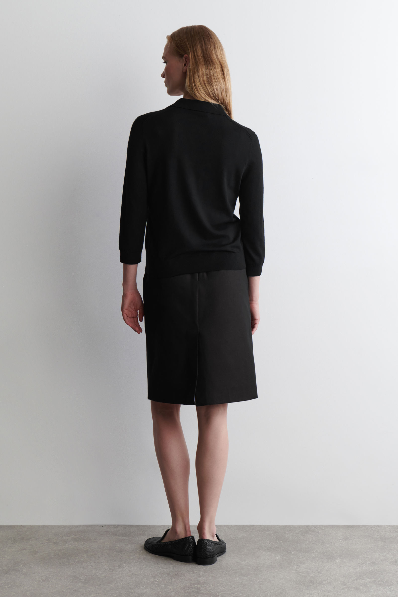 MERINO WOOL POLO JUMPER メリノウールニットポロ ブラック｜COS コス