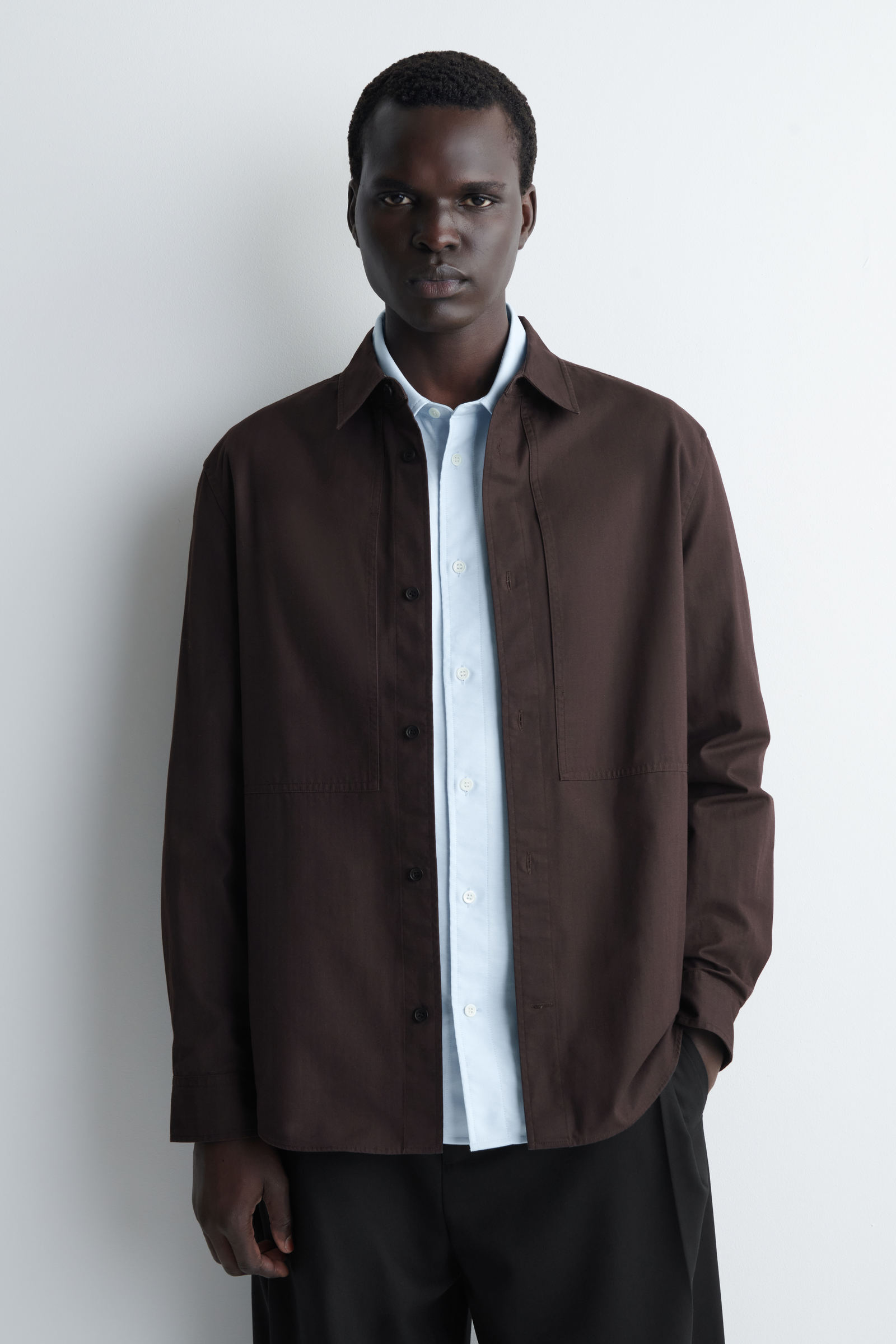 POCKET-DETAIL COTTON SHIRT ポケット付き コットンシャツ ダーク