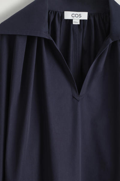 COS ギャザーコットンミディシャツドレス