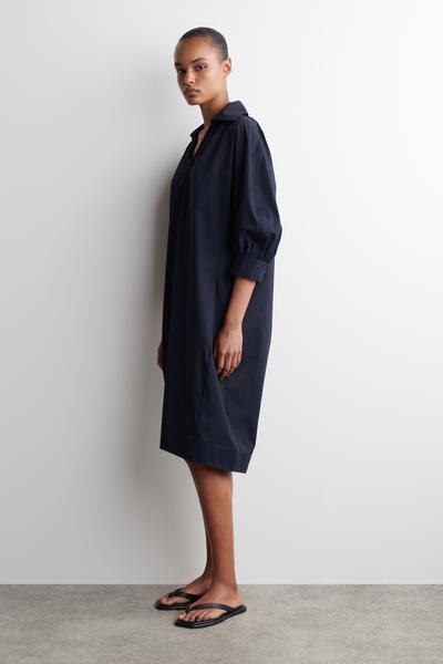 COS ギャザーコットンミディシャツドレス
