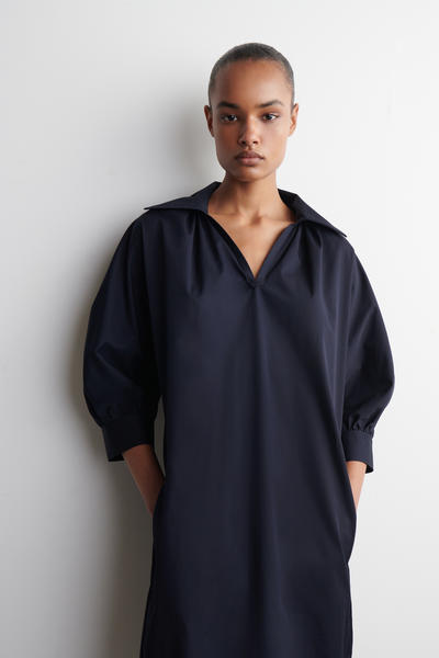 COS ギャザーコットンミディシャツドレス