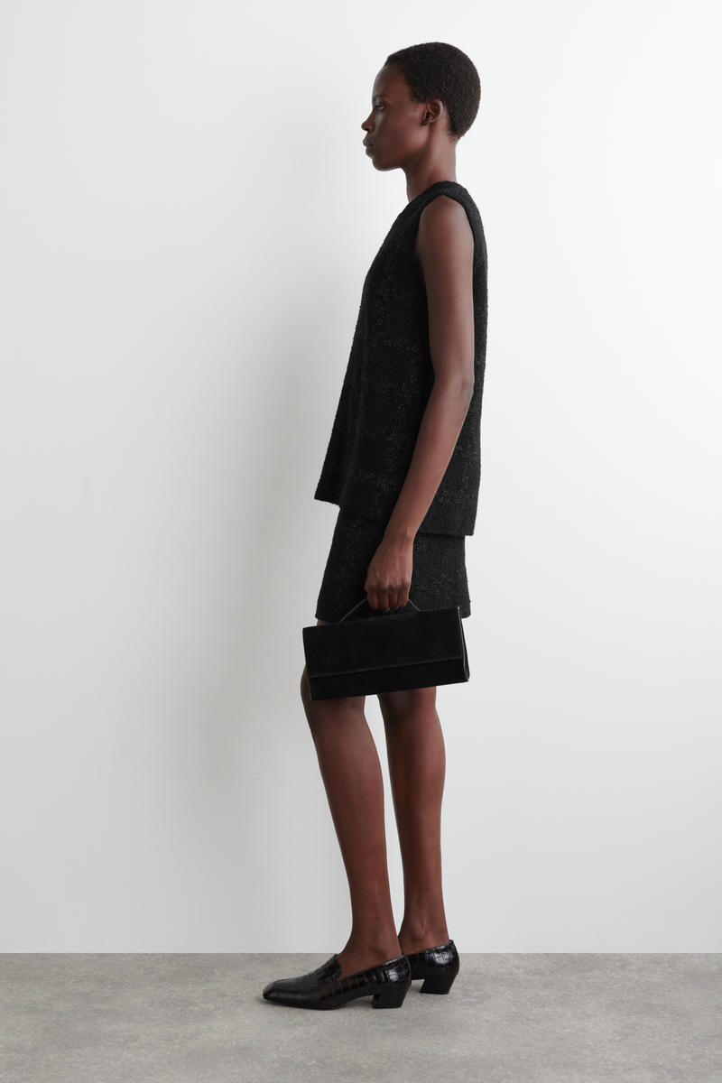 今期新作希少完売SサイズブリーフィングWOOL KNIT SKIRTブラック Floral Jacquard Cotton Pleated