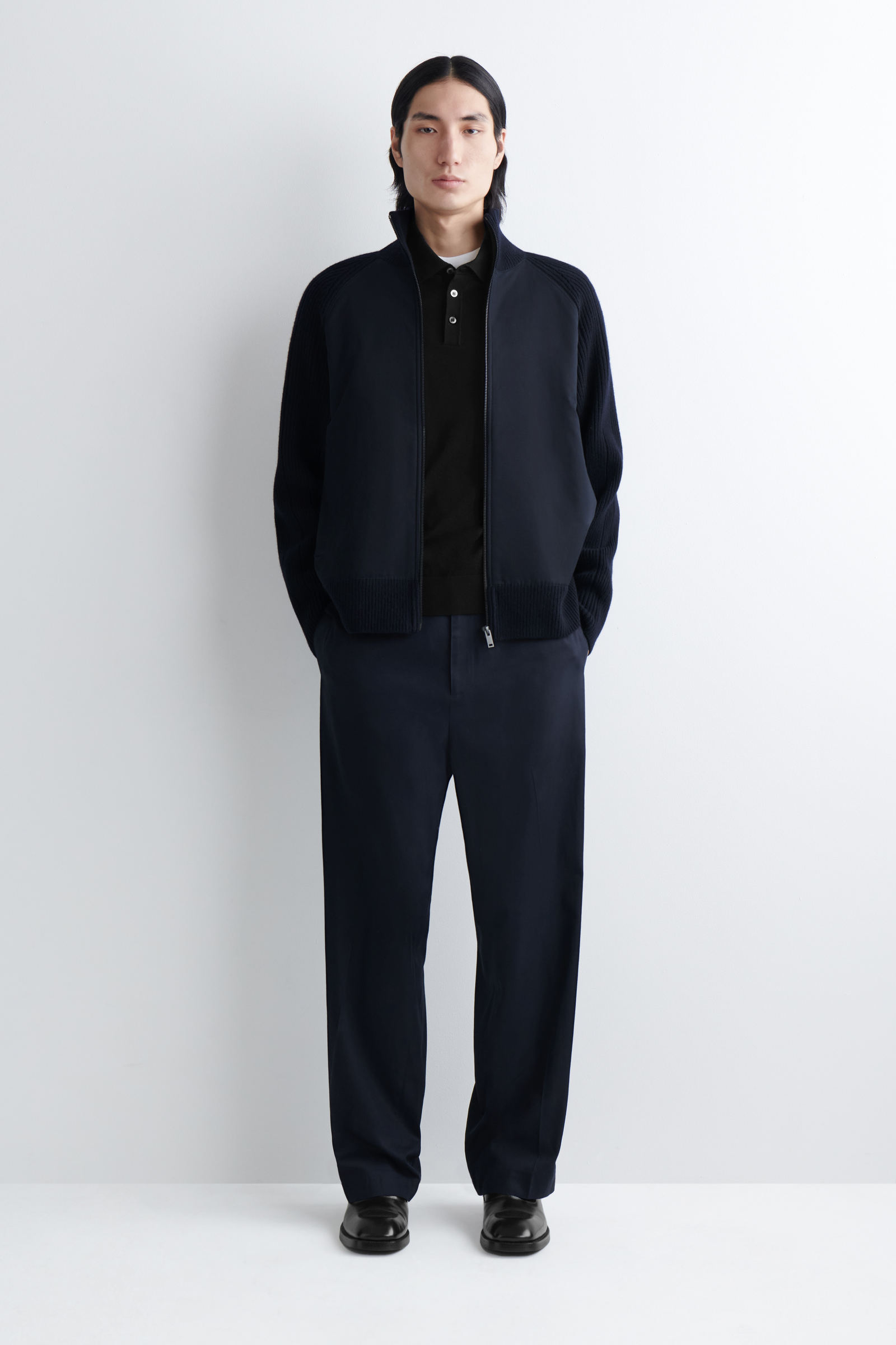 COTTON-PANELLED MERINO TRACK JACKET コットン切り替え メリノ