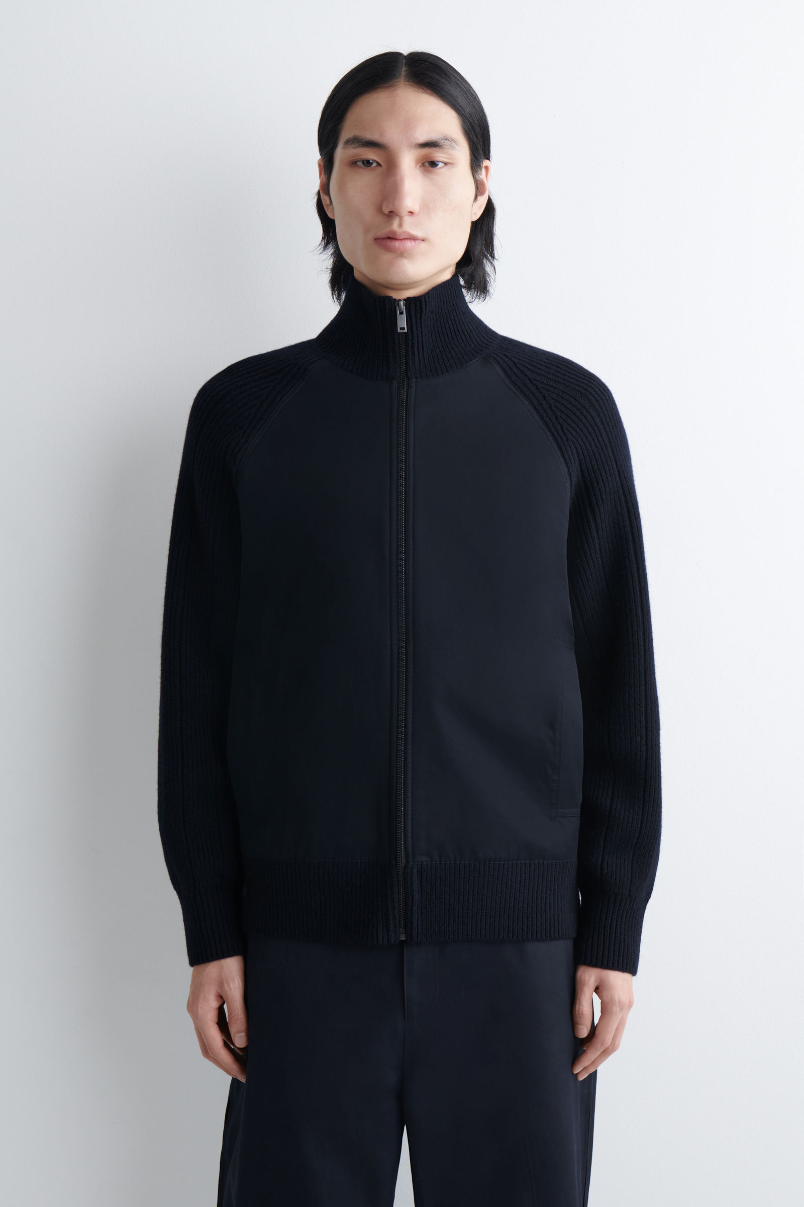 COTTON-PANELLED MERINO TRACK JACKET コットン切り替え メリノ