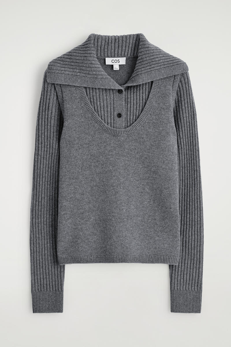 COS レイヤードメリノウールセーター ニット チャコール LAYERED MERINO WOOL JUMPER レイヤードメリノウールセーター