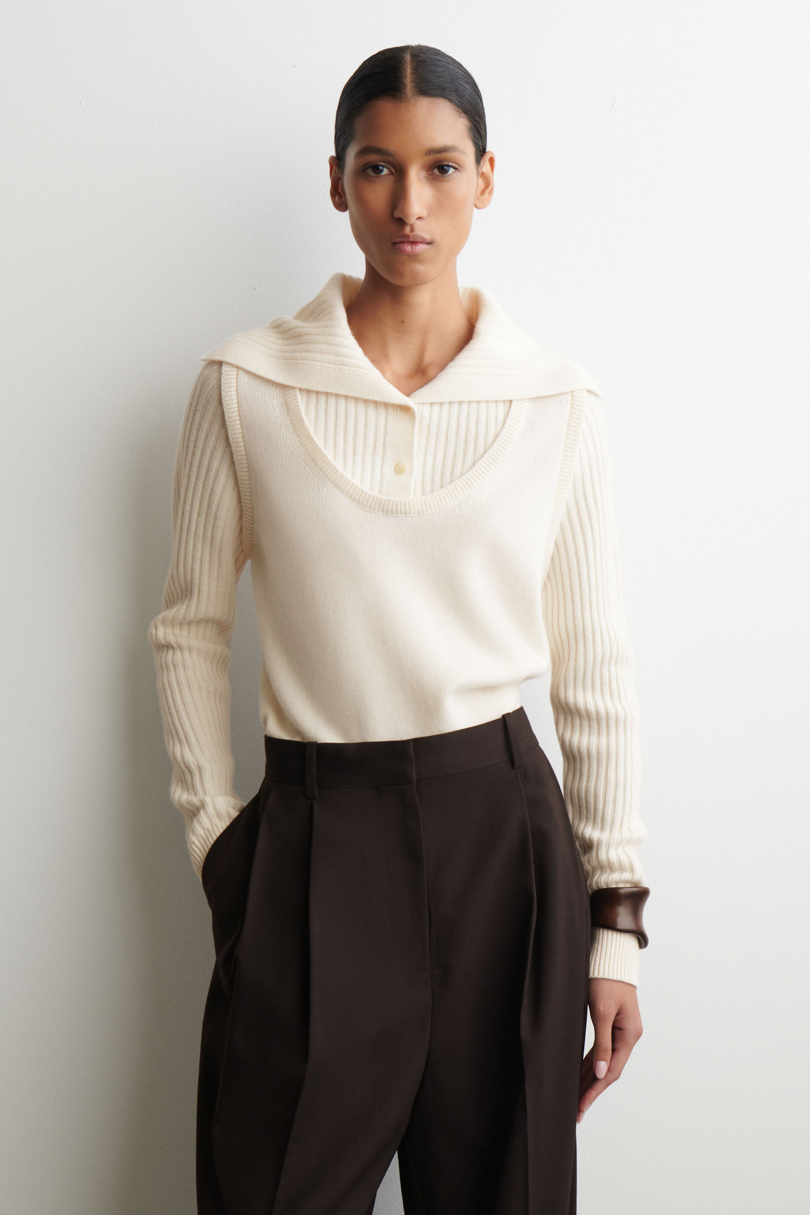 LAYERED MERINO WOOL JUMPER レイヤードメリノウールセーター