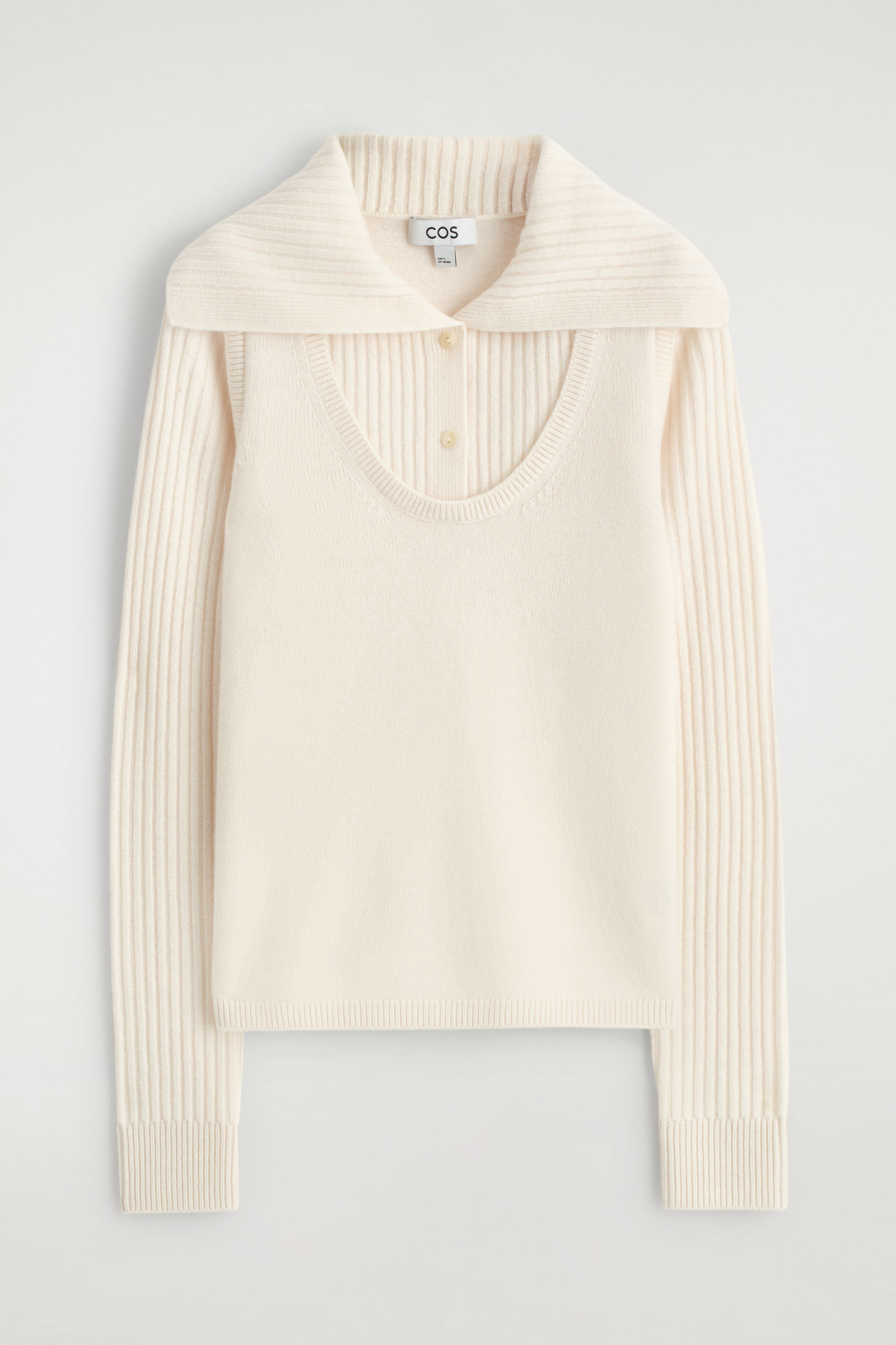 COS ホワイト レイヤードメリノウールセーター アイボリー LAYERED MERINO WOOL JUMPER レイヤードメリノウールセーター エクリュ
