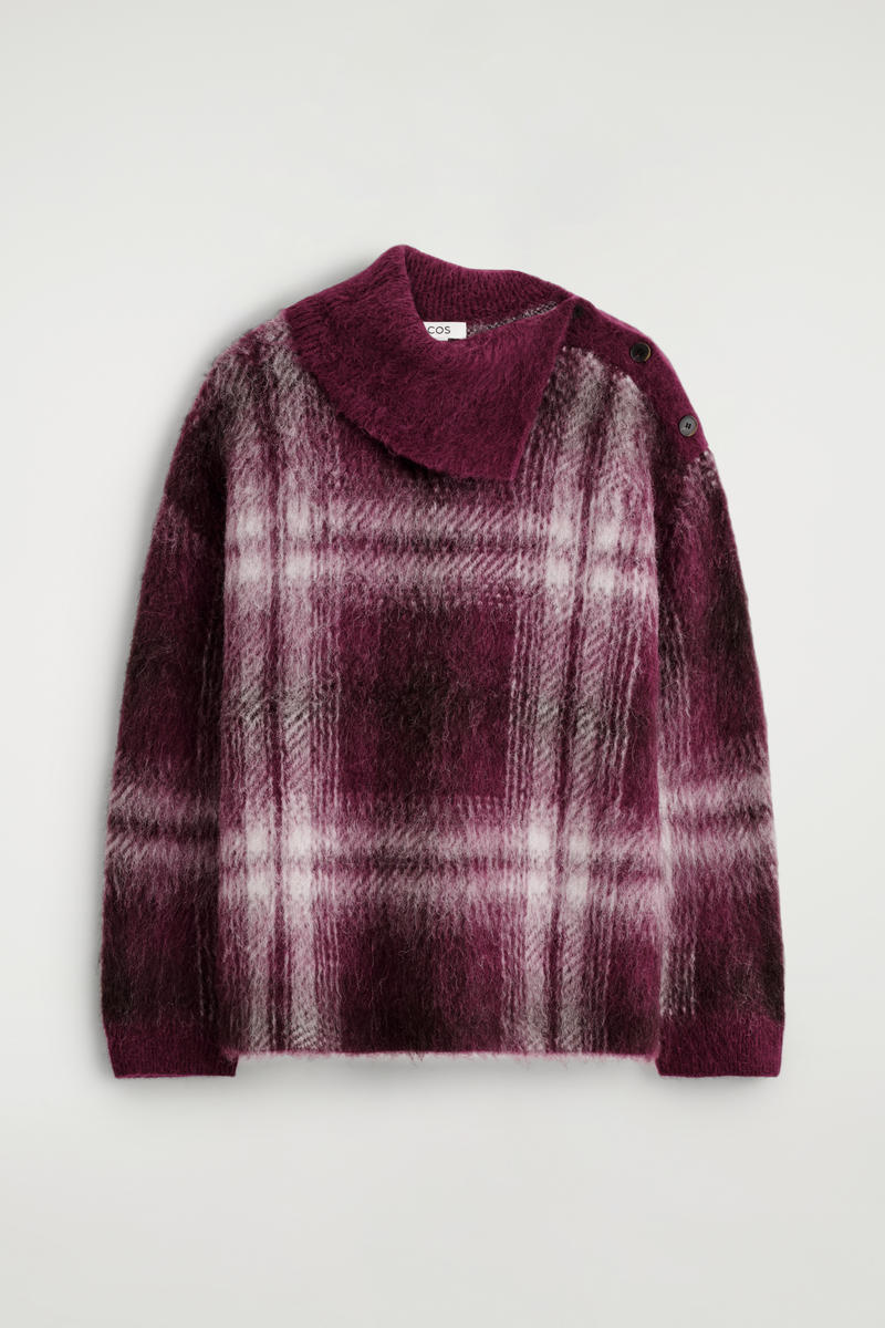 COS ボタン付きチェック柄アルパカ混セーター