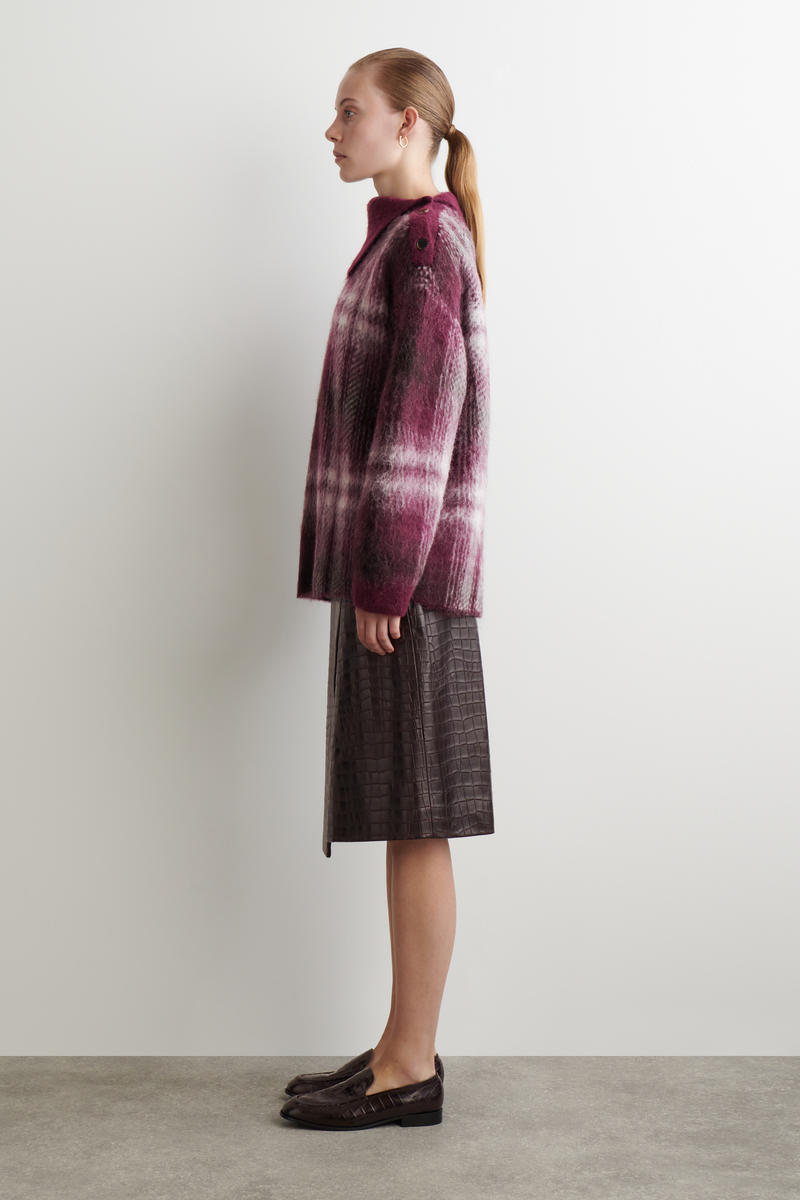 COS ボタン付きチェック柄アルパカ混セーター