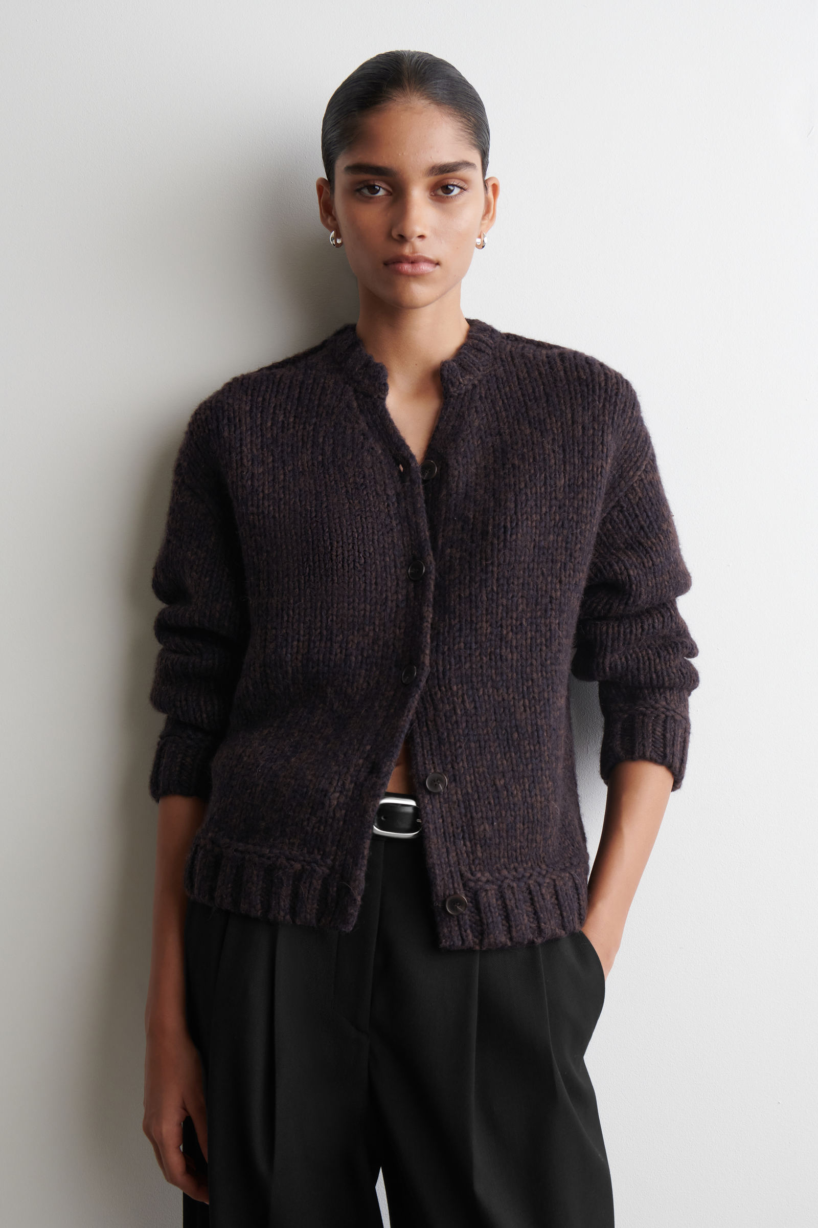 FLECKED CHUNKY WOOL-ALPACA CARDIGAN フレックチャンキーニット