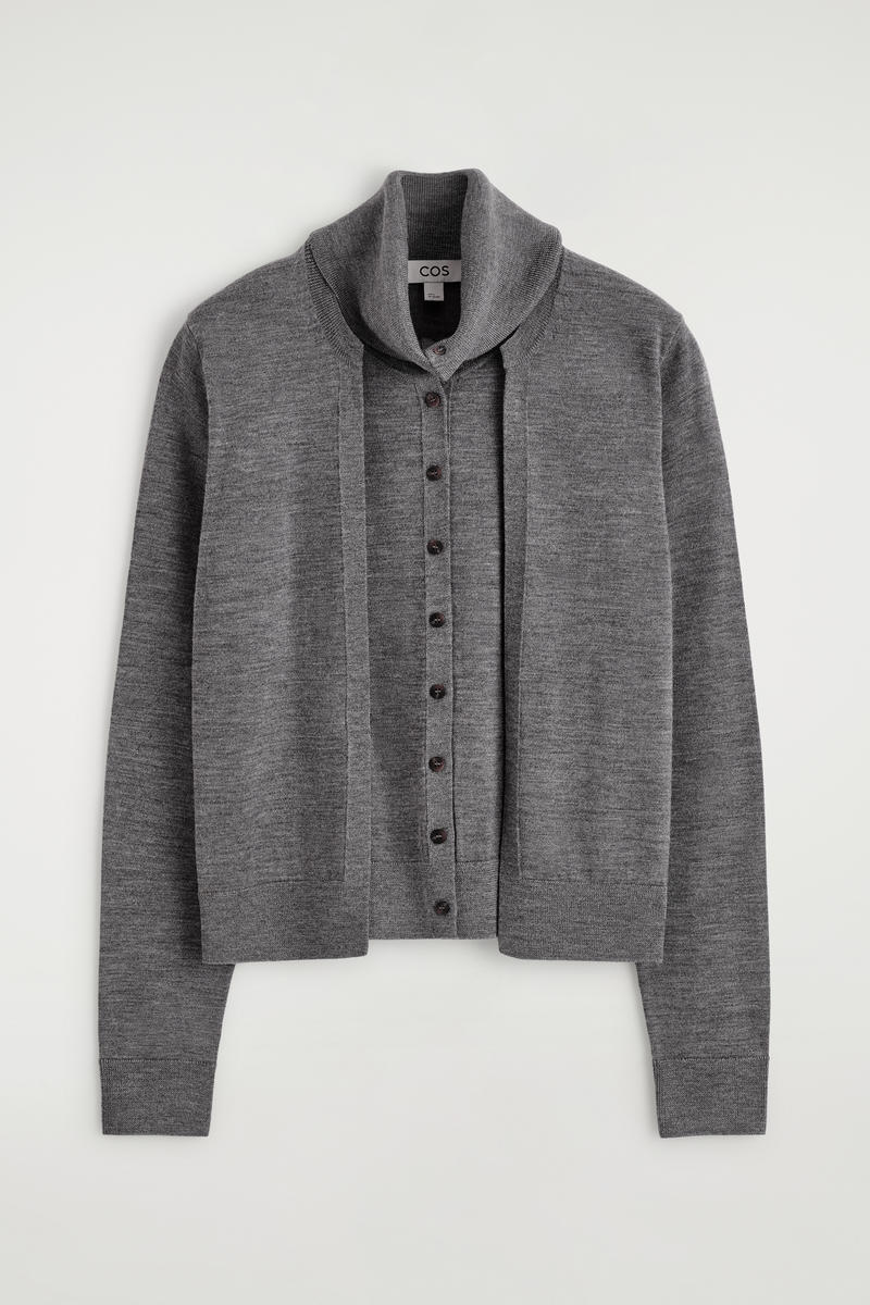 COS レイヤードメリノウールハイネックカーディガン