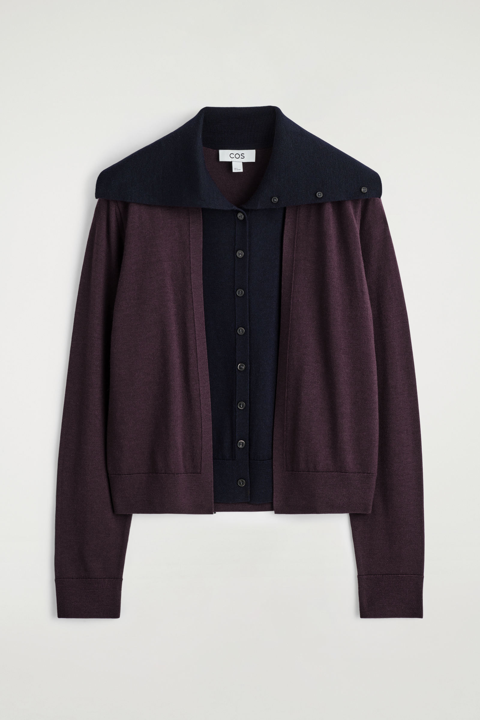 LAYERED MERINO WOOL HIGH-NECK CARDIGAN レイヤードメリノウール 