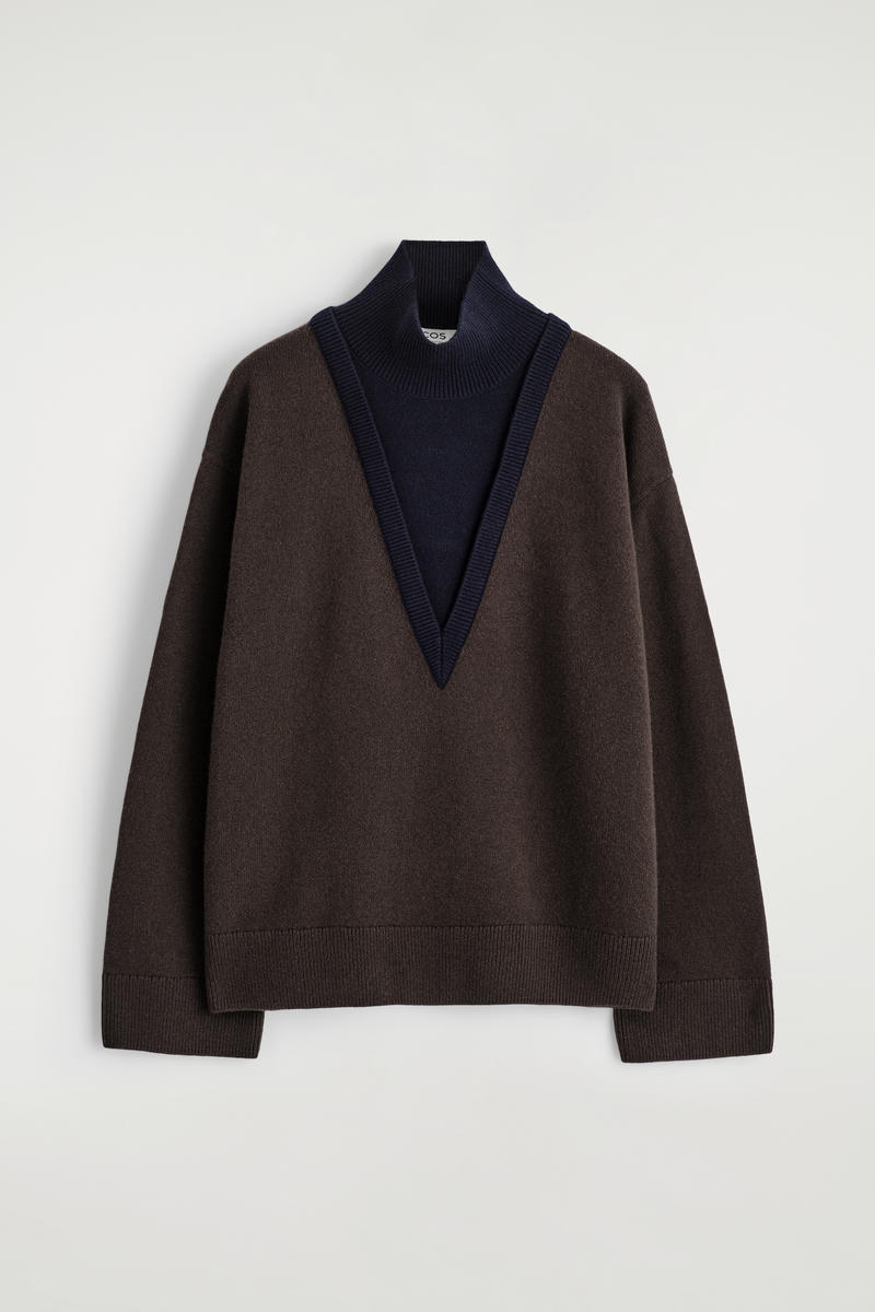 LAYERED MERINO WOOL HIGH-NECK JUMPER レイヤードメリノウール