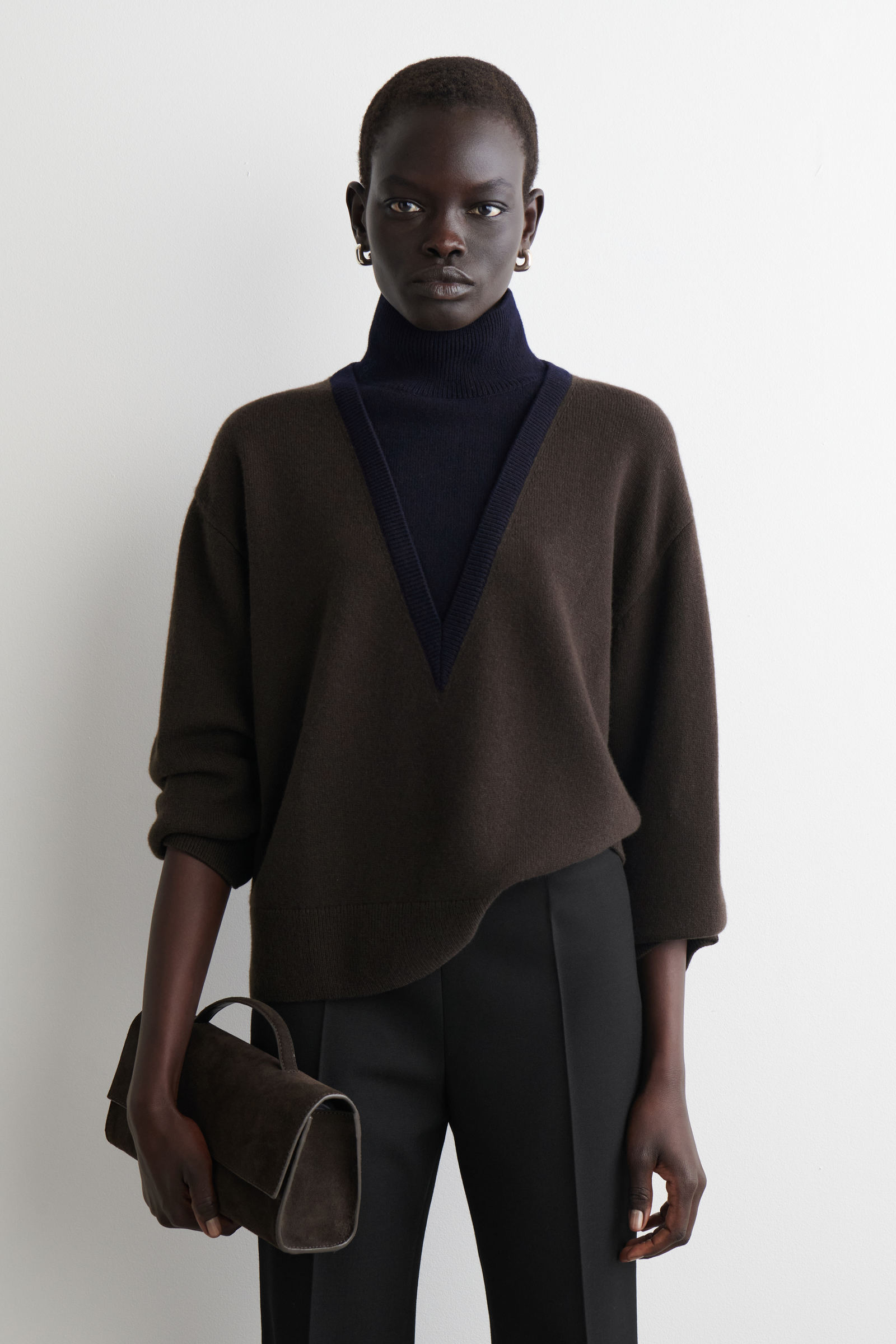 COS レイヤードメリノウールセーター ニット チャコール LAYERED MERINO WOOL HIGH-NECK JUMPER レイヤードメリノウール