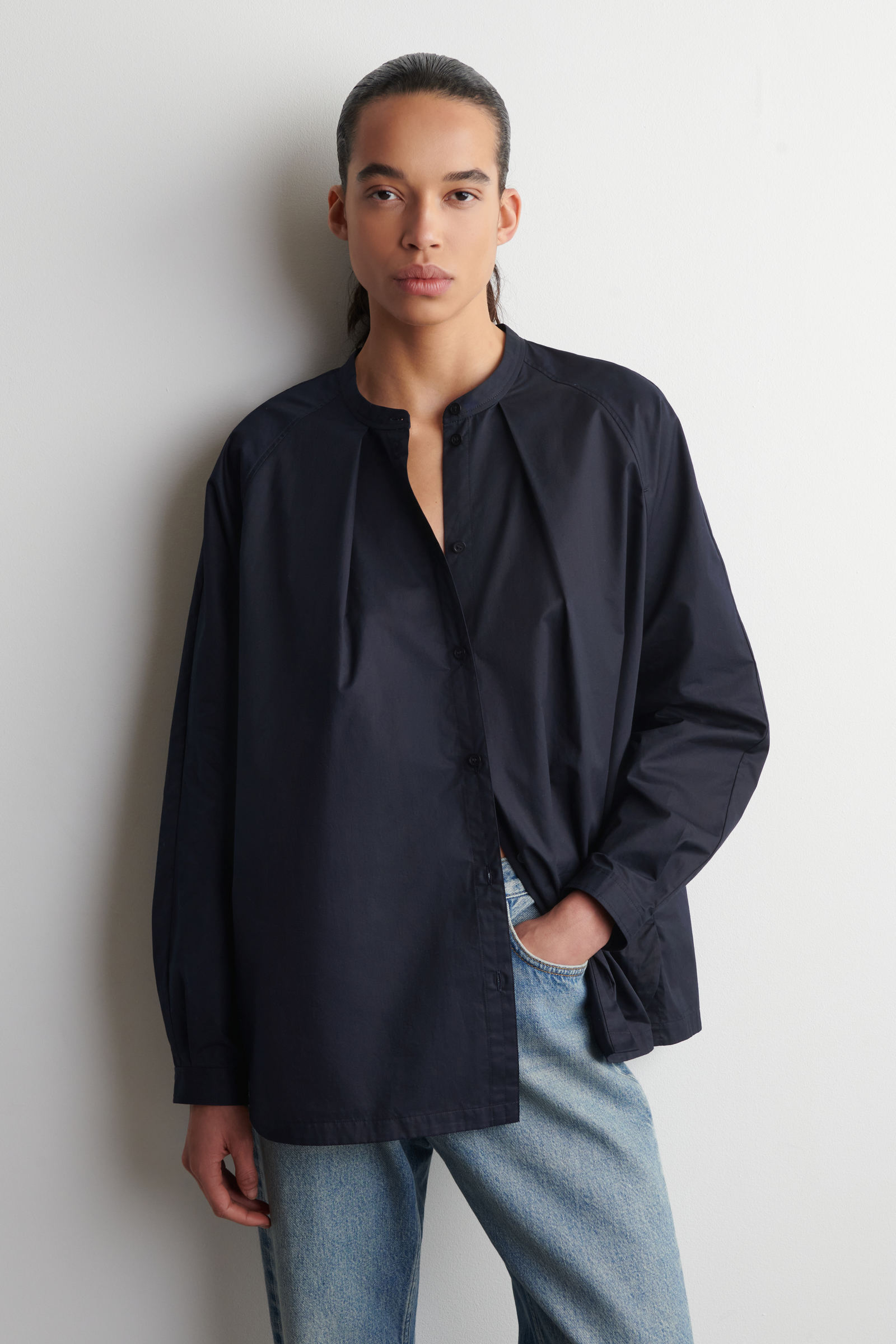 GRANDAD-COLLAR COTTON SHIRT グランダッドカラー コットンシャツ