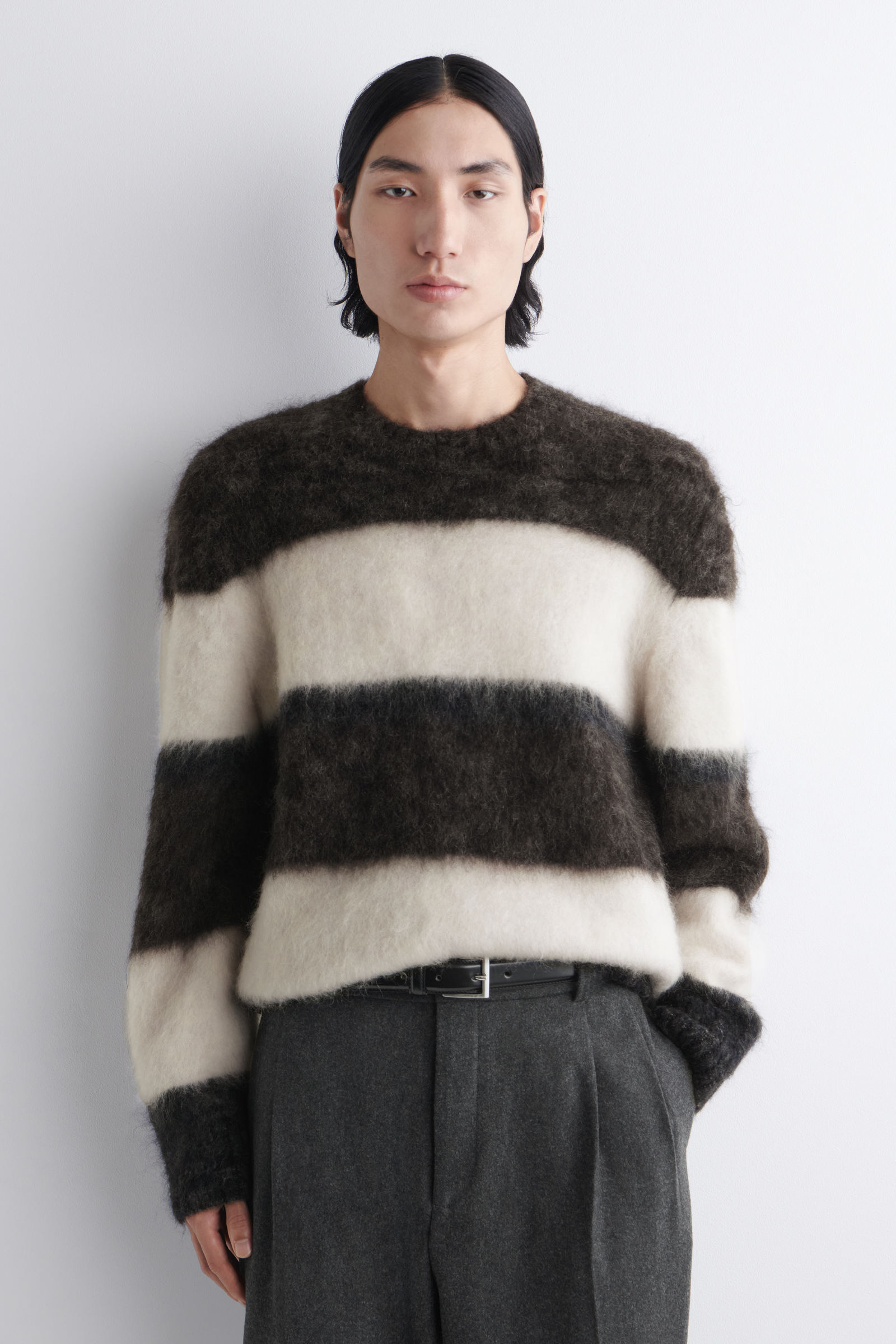 COLOUR-BLOCK MOHAIR CREW-NECK JUMPER カラーブロックモヘアクルー