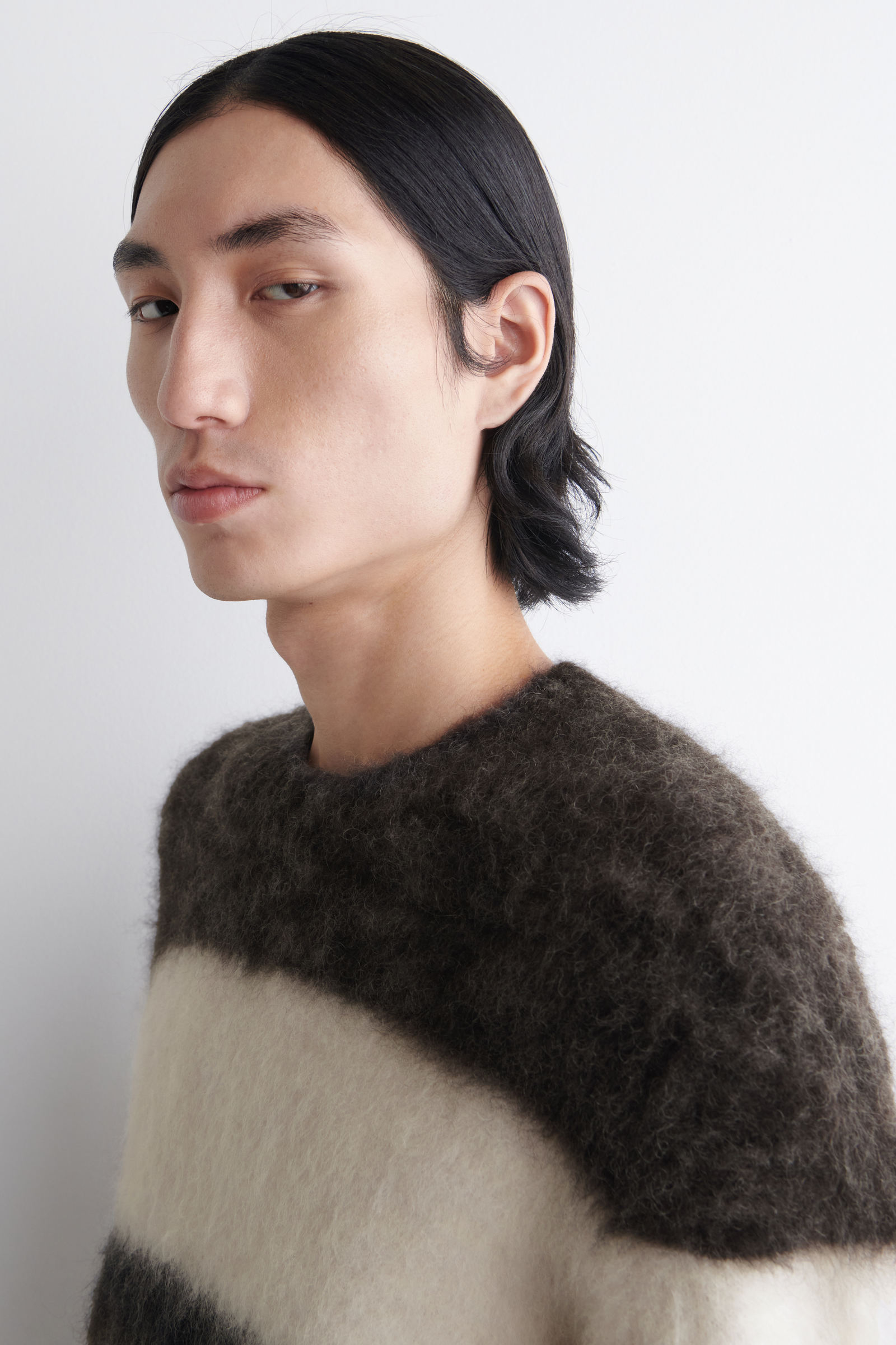 COLOUR-BLOCK MOHAIR CREW-NECK JUMPER カラーブロックモヘアクルー