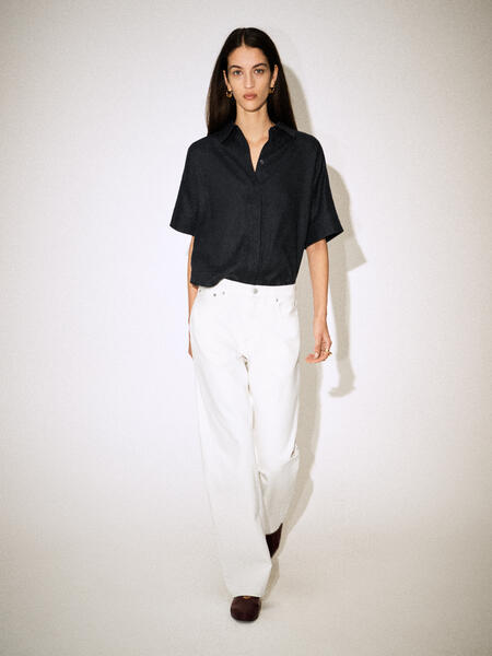 COS オーバーサイズ半袖リネンシャツ