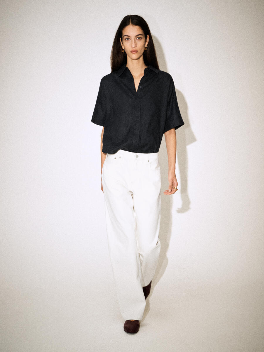 COS オーバーサイズ半袖リネンシャツ