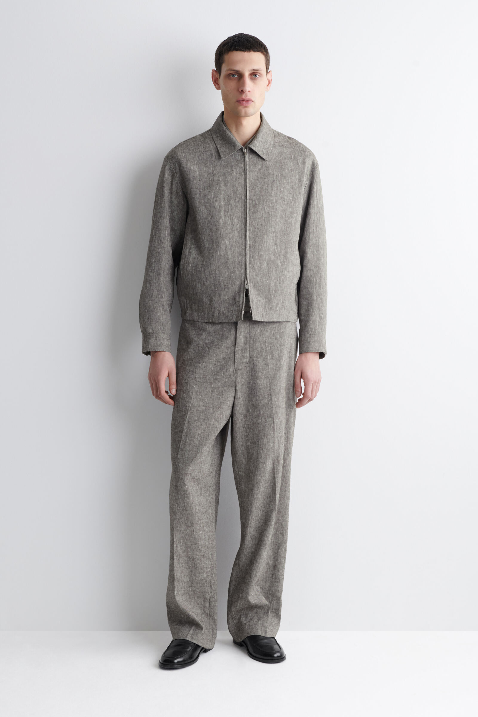 LINEN BLOUSON JACKET リネンブルゾンジャケット グレーメランジ｜COS 