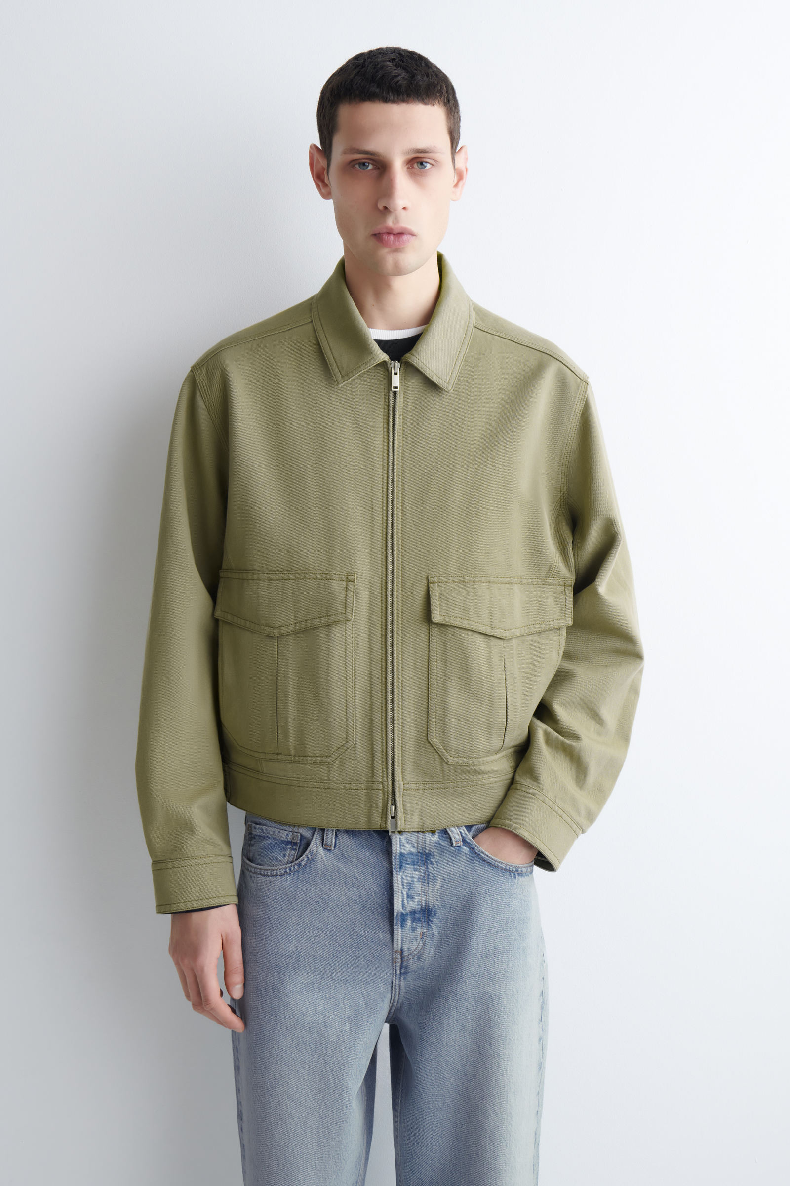 COTTON-BLEND ZIP-UP UTILITY JACKET コットンブレンド ジップアップ