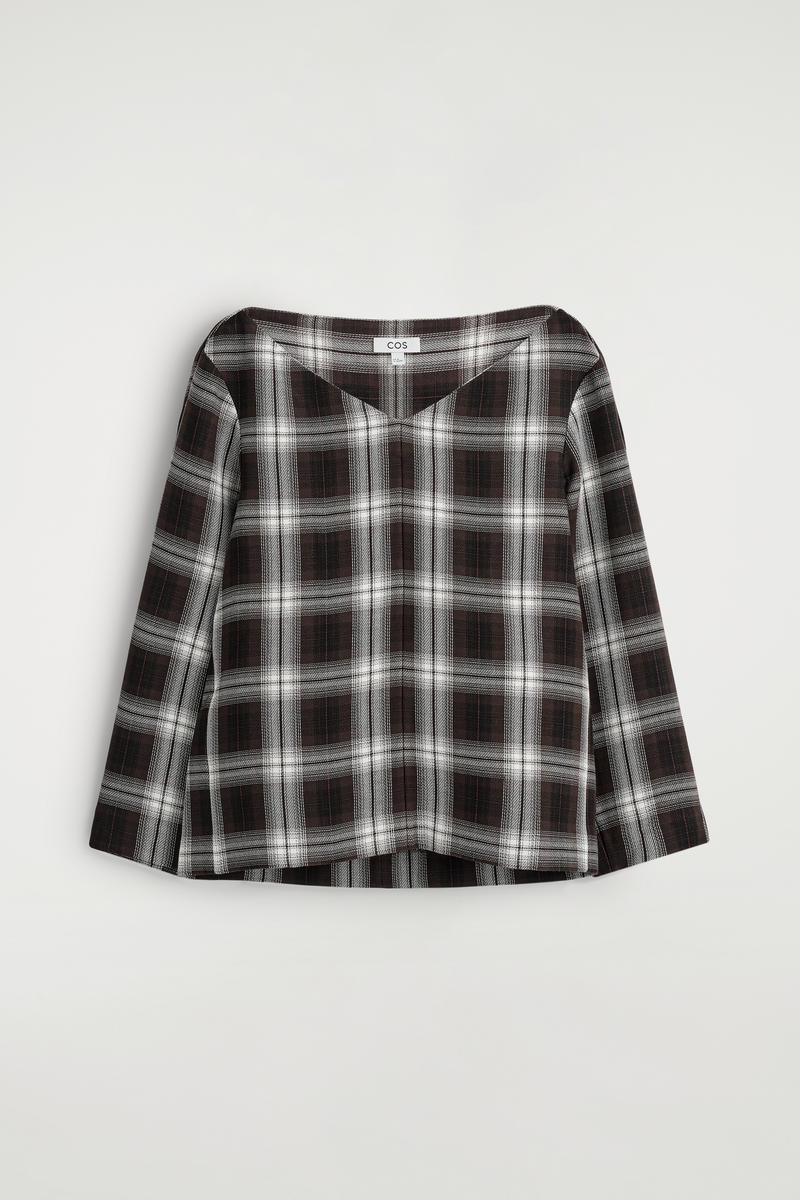 COS チェックVネックトップ
