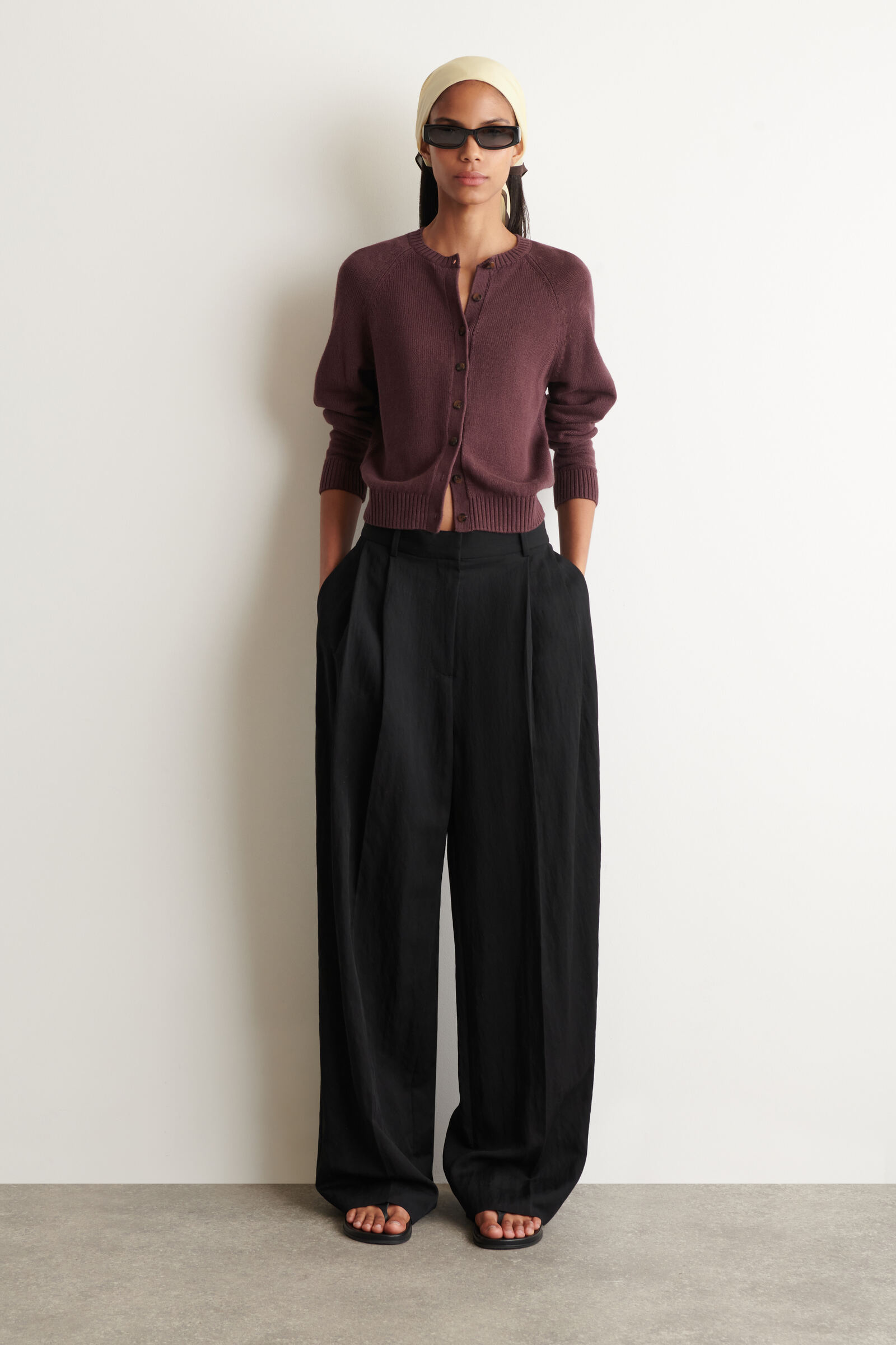KNITTED LINEN CARDIGAN ニットリネンカーディガン バーガンディー