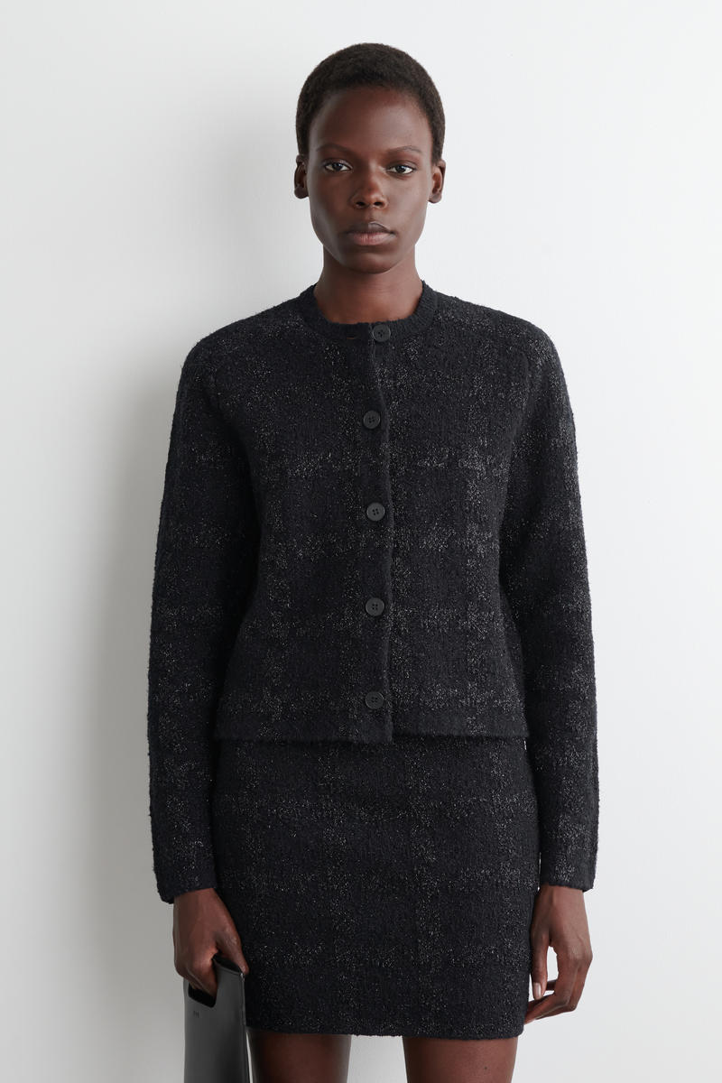 cos コス　ブークレ　ニット　カーディガン　ニットポロ　黒 SPARKLY BOUCLE-KNIT CARDIGAN スパークリーブークレニット