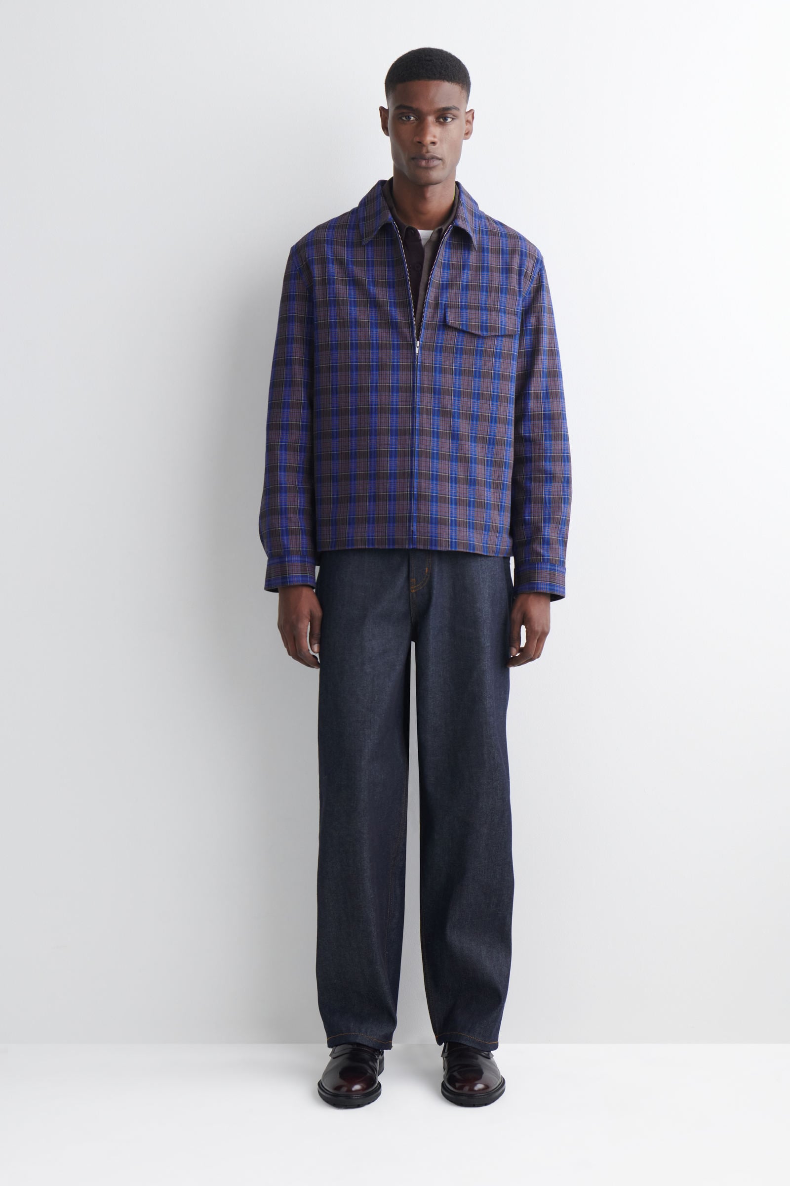 COTTON ZIPPED OVERSHIRT ジップオーバーシャツ - コットン素材 ブルー 