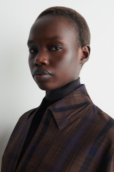 COS チェックウール混シャツワンピース