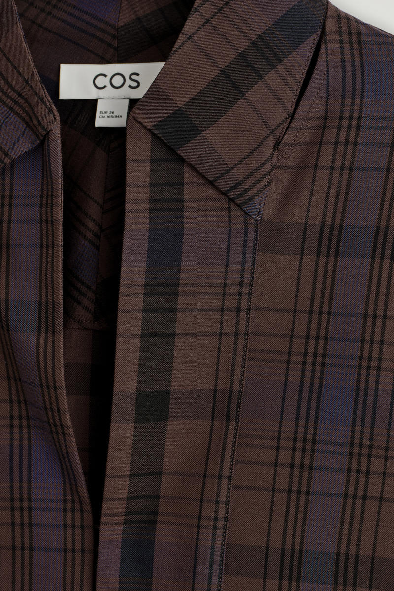 COS チェックウール混シャツワンピース