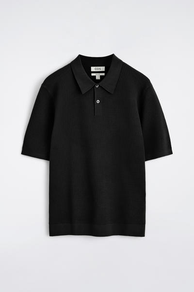 COS ワッフルニットコットンポロシャツ