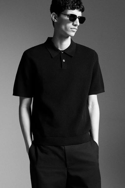 COS ワッフルニットコットンポロシャツ