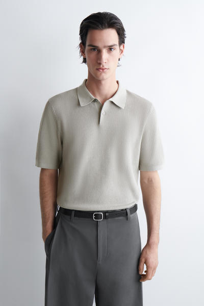 COS ワッフルニットコットンポロシャツ