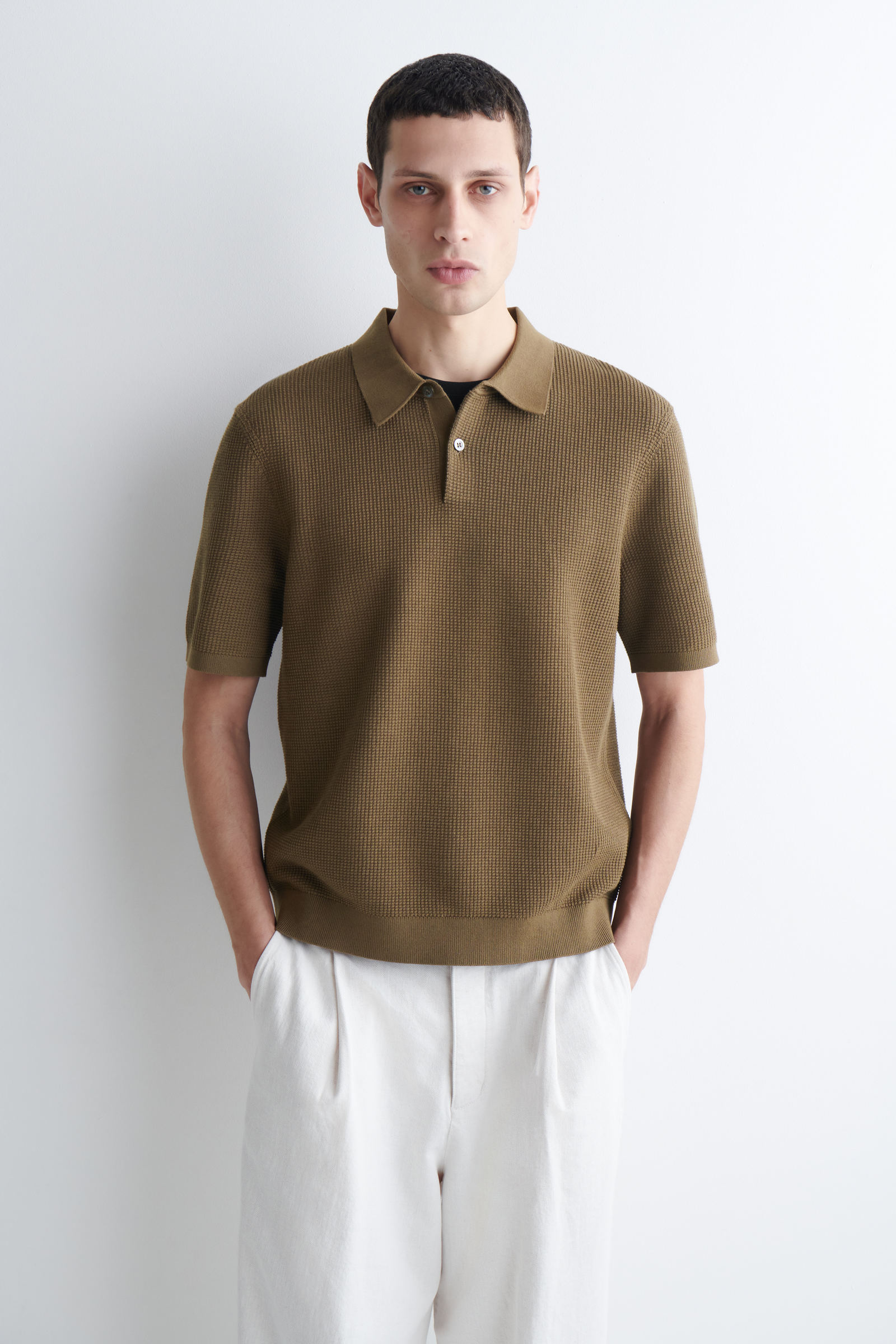 WAFFLE-KNIT COTTON POLO SHIRT ワッフルニットコットンポロシャツ
