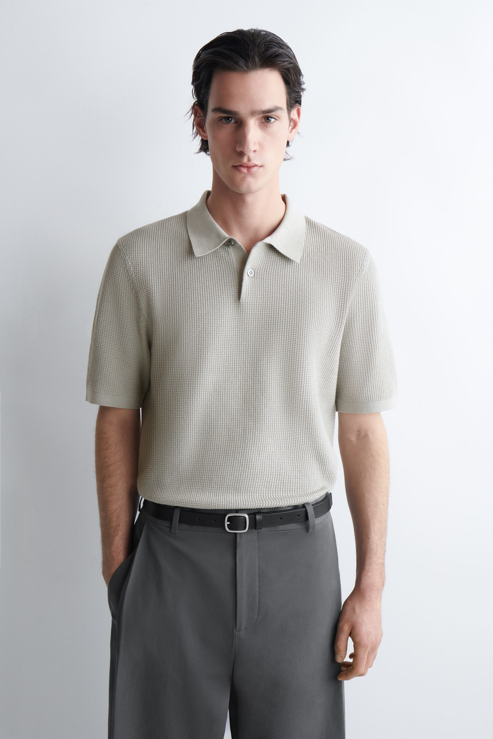 WAFFLE-KNIT COTTON POLO SHIRT ワッフルニットコットンポロシャツ