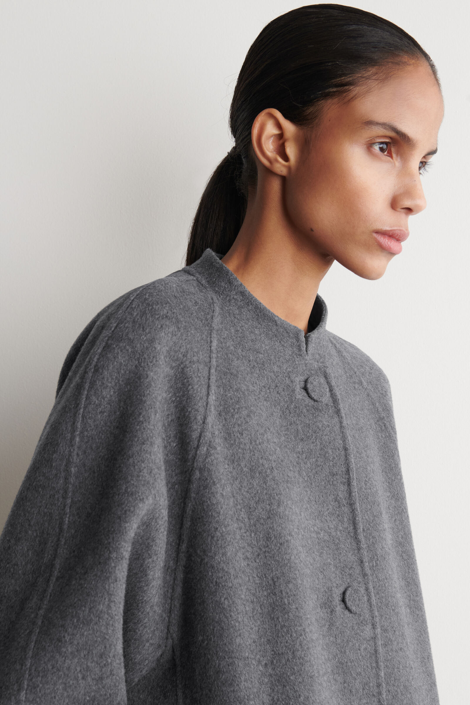 COS ウールジャケット グレー M ROUNDED DOUBLE-FACED WOOL JACKET ラウンドダブルフェイスウール