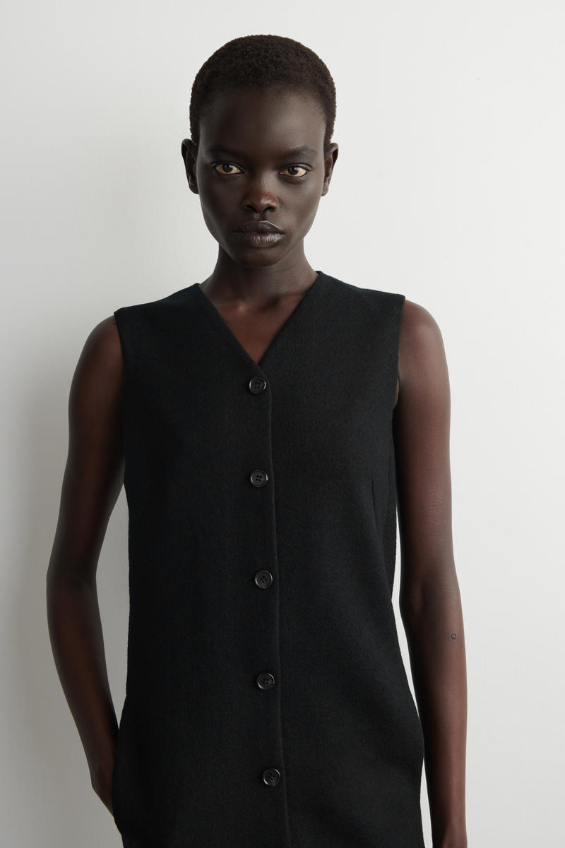 MERINO WOOL BUTTONED SHIFT MINI DRESS メリノウールボタンミニドレス