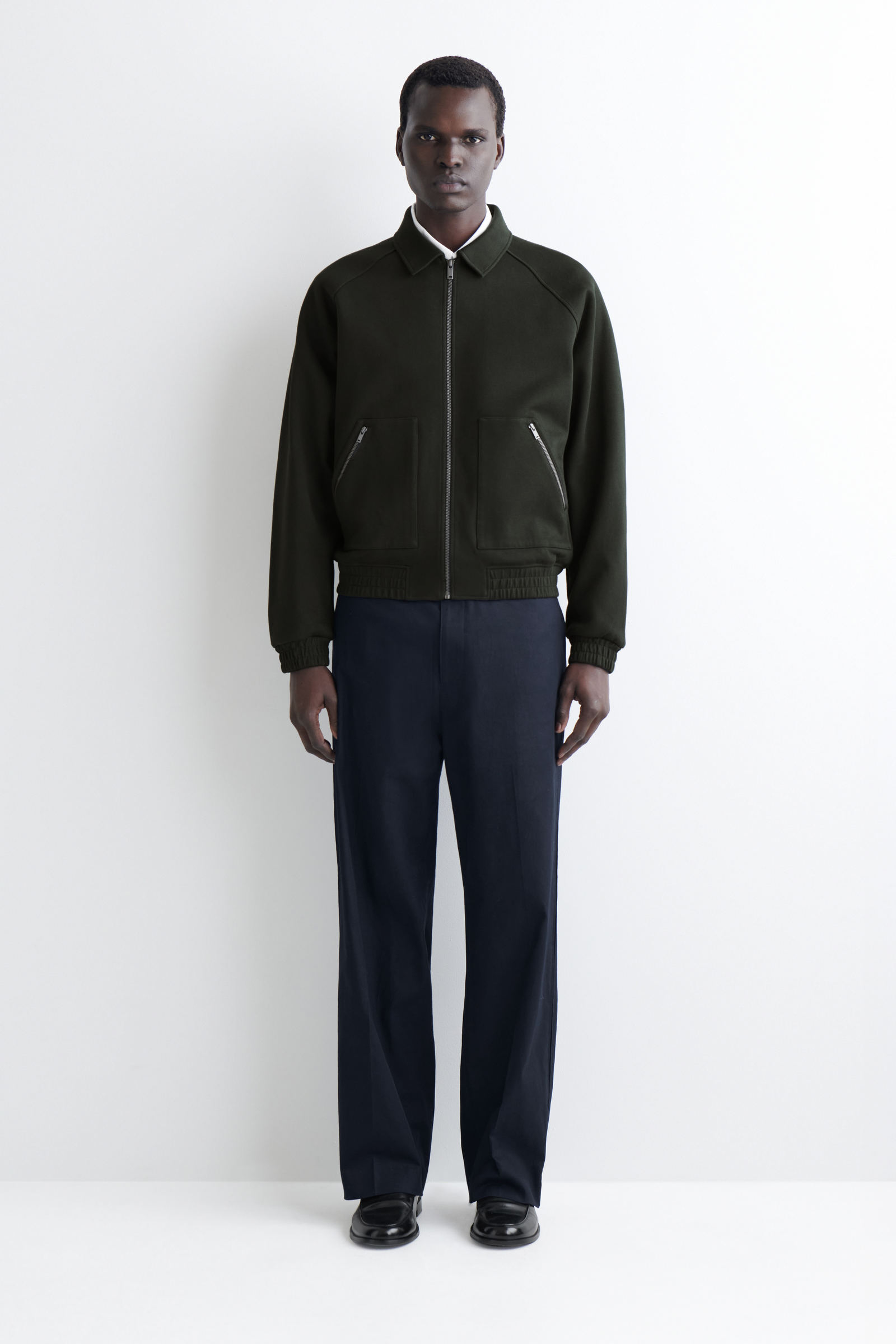 COS 完売ブラック ボンバージャケット M OVERSIZED APPLIQUED LEATHER BOMBER JACKET オーバーサイズ
