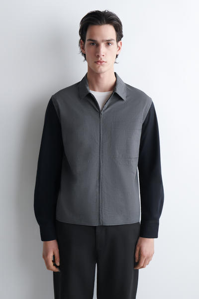 COS ジャージーパネル チェック ハリントンジャケット