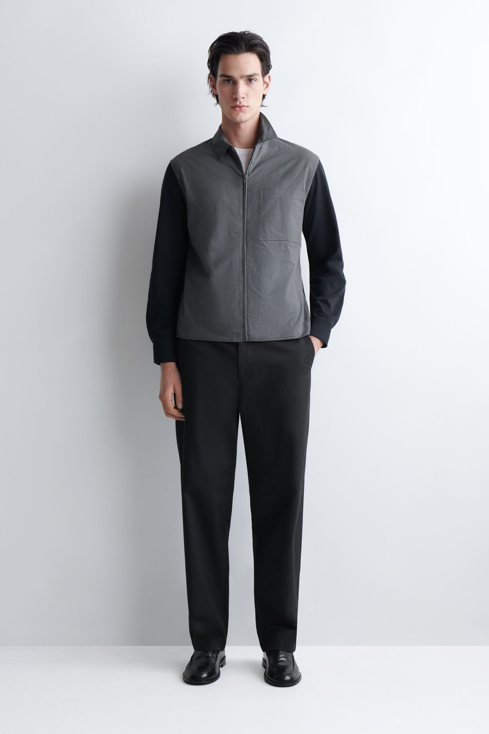 JERSEY-PANELLED CHECKED HARRINGTON JACKET ジャージーパネル
